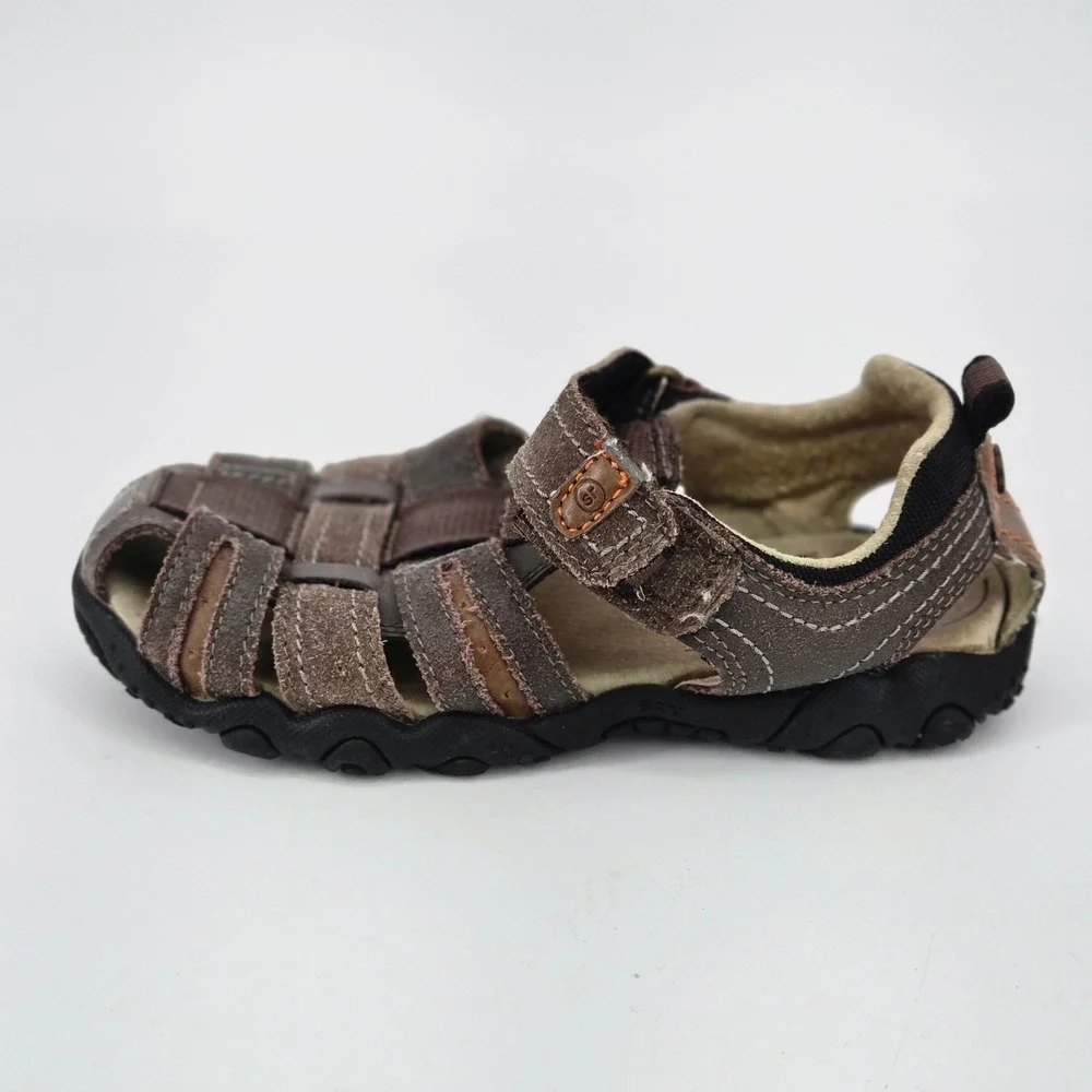 Stride Rite SRT Ericson Boys Brown Leather Closed Toe Fisherman Sandals 12W VGUC